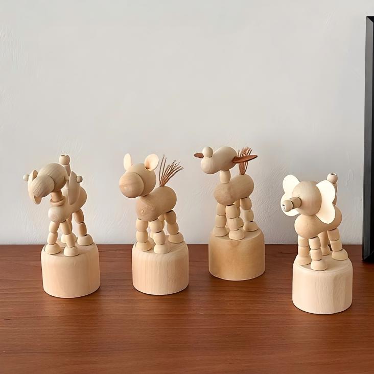 Adjustable Wood Animal Desktop Ornament - Handcrafted Poseable Figurines