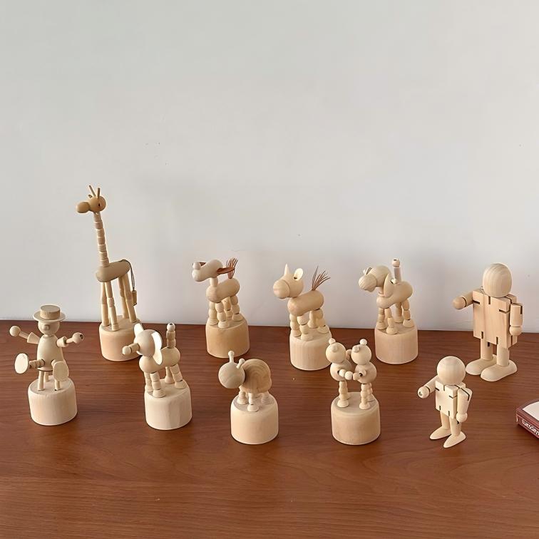 Poseable Wood Animal Figurines, Adjustable Desktop Toy, Creative Stress Relief Gift