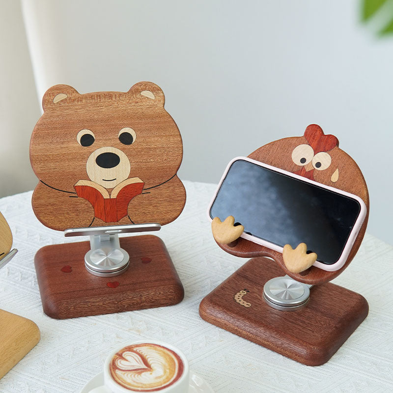Animal Wood Phone & Tablet Stand - Handcrafted Adjustable Desktop Holder
