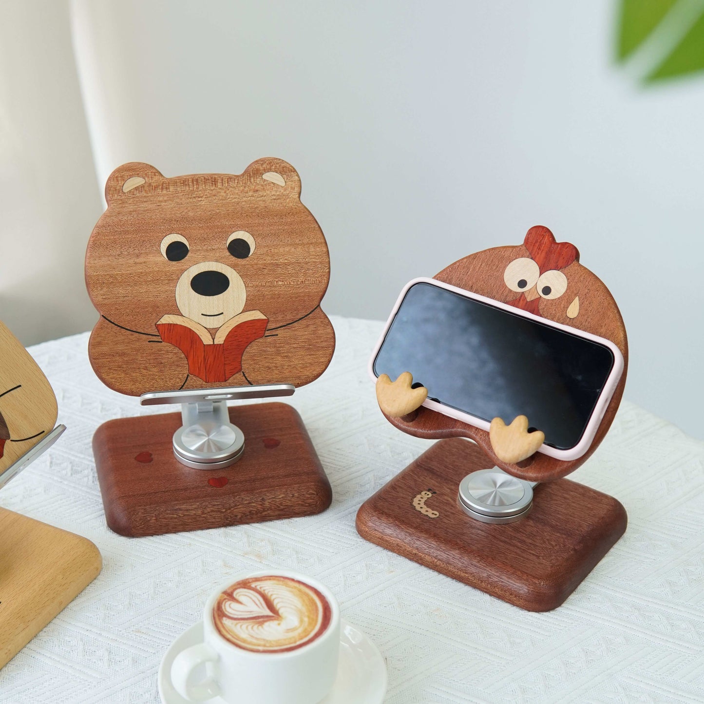 Animal Wood Phone & Tablet Stand - Handcrafted Adjustable Desktop Holder