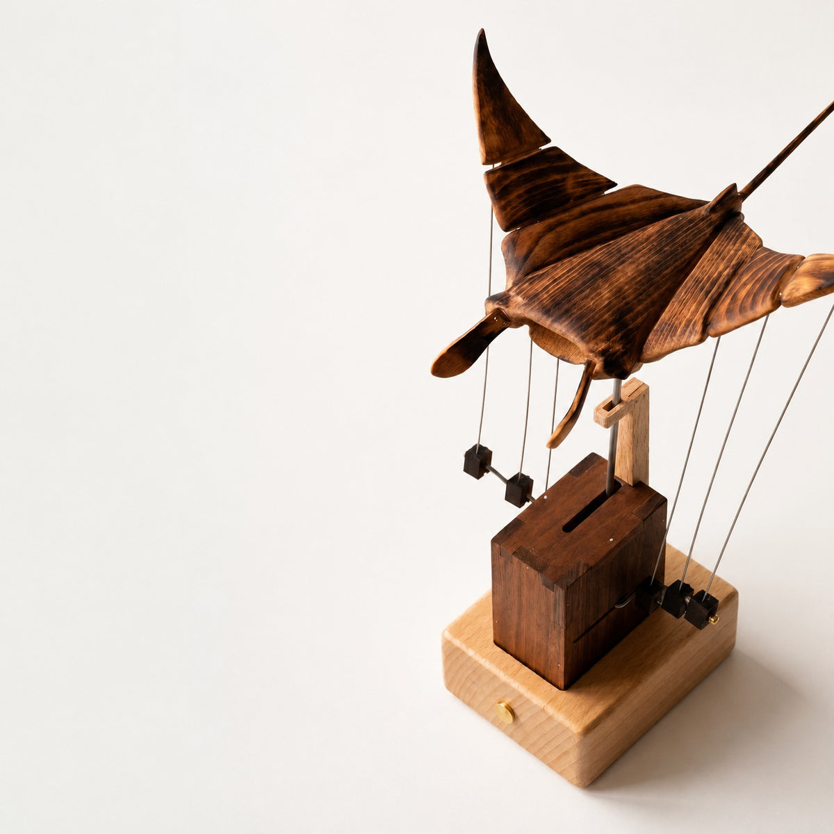 Animated Wooden Manta Ray | USB-C Rechargeable Desk Sculpture