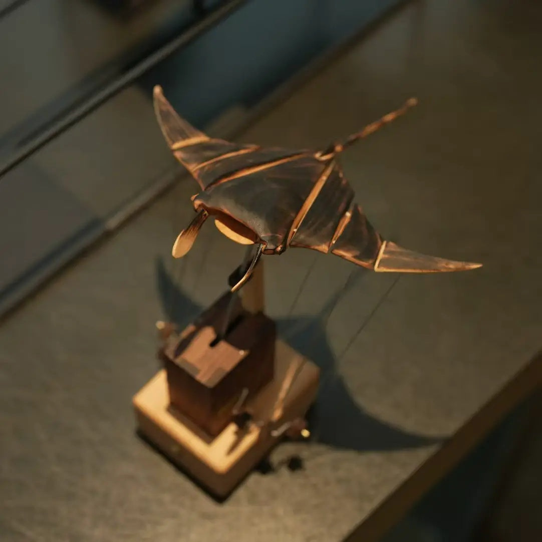 Animated Wooden Manta Ray | USB-C Rechargeable Desk Sculpture