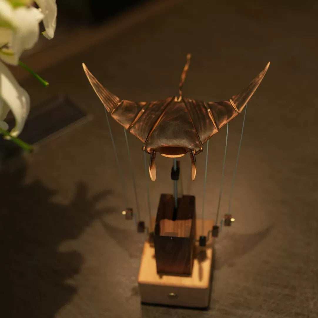 Animated Wooden Manta Ray | USB-C Rechargeable Desk Sculpture