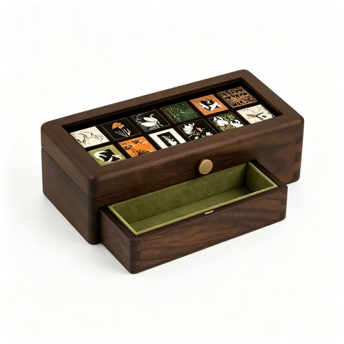 Art Glass & Walnut Jewelry Box | Long Bangle & Keepsake Case