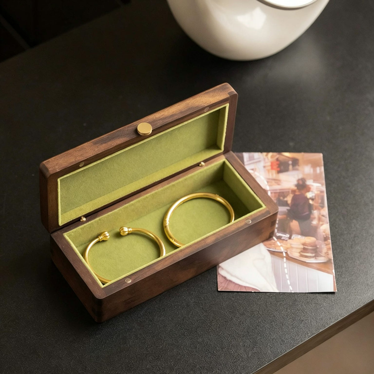 Art Glass & Walnut Jewelry Box | Long Bangle & Keepsake Case