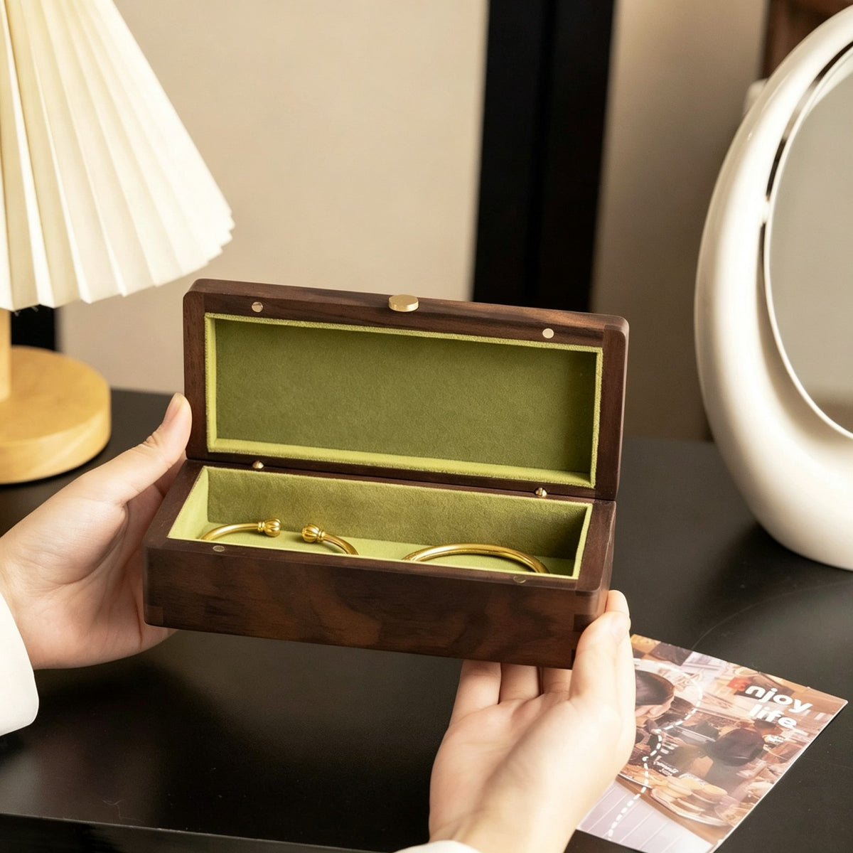 Art Glass & Walnut Jewelry Box | Long Bangle & Keepsake Case