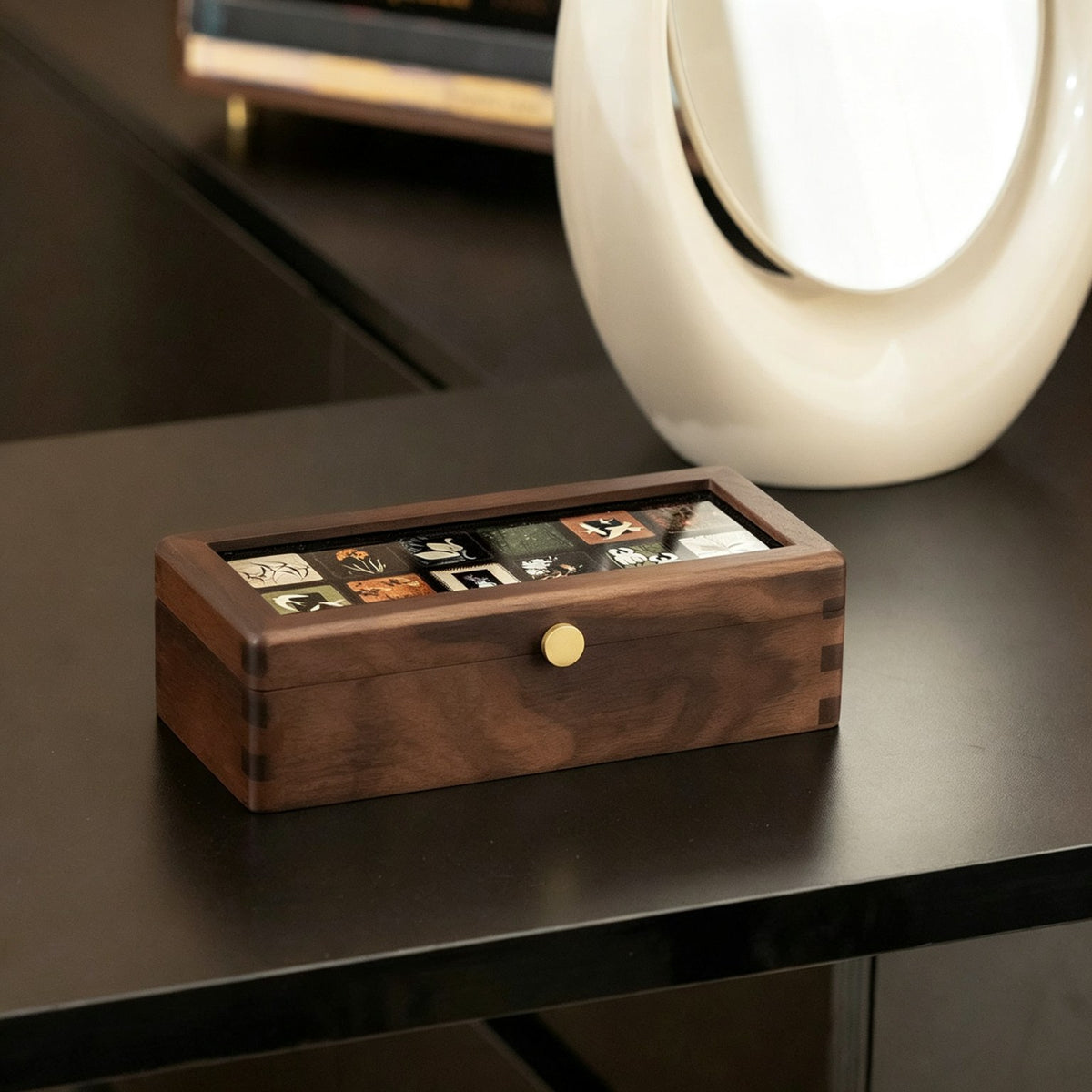 Art Glass & Walnut Jewelry Box | Long Bangle & Keepsake Case