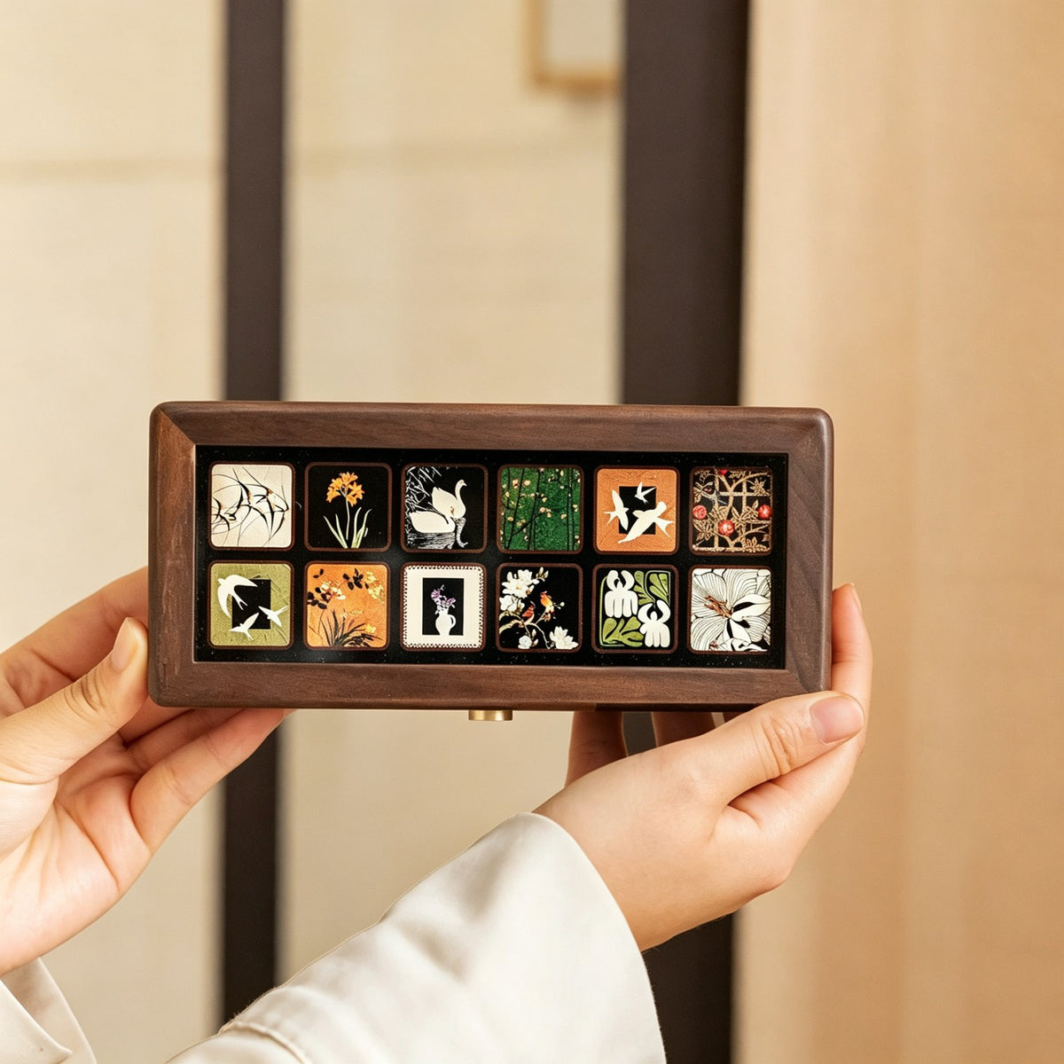 Art Glass & Walnut Jewelry Box | Long Bangle & Keepsake Case