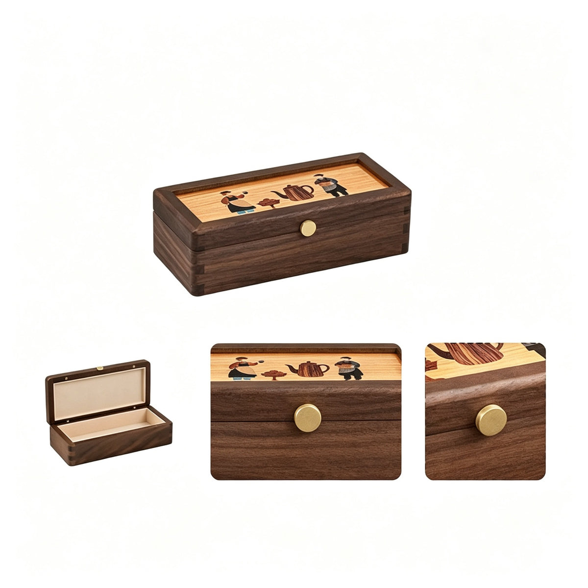 Art Glass & Walnut Jewelry Box | Long Bangle & Keepsake Case