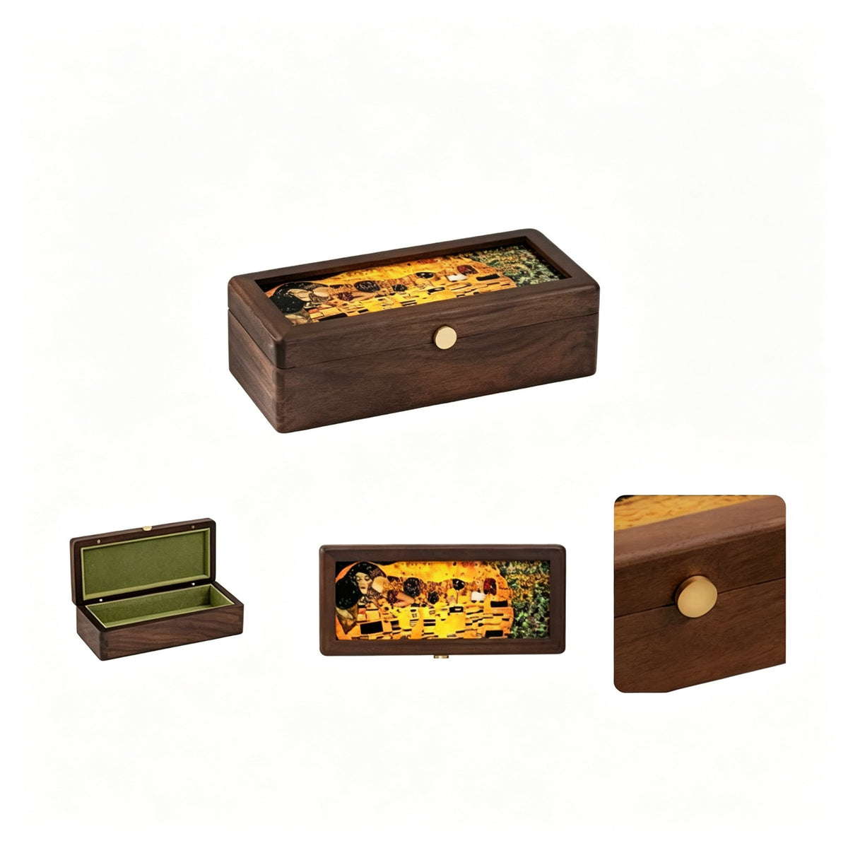 Art Glass & Walnut Jewelry Box | Long Bangle & Keepsake Case