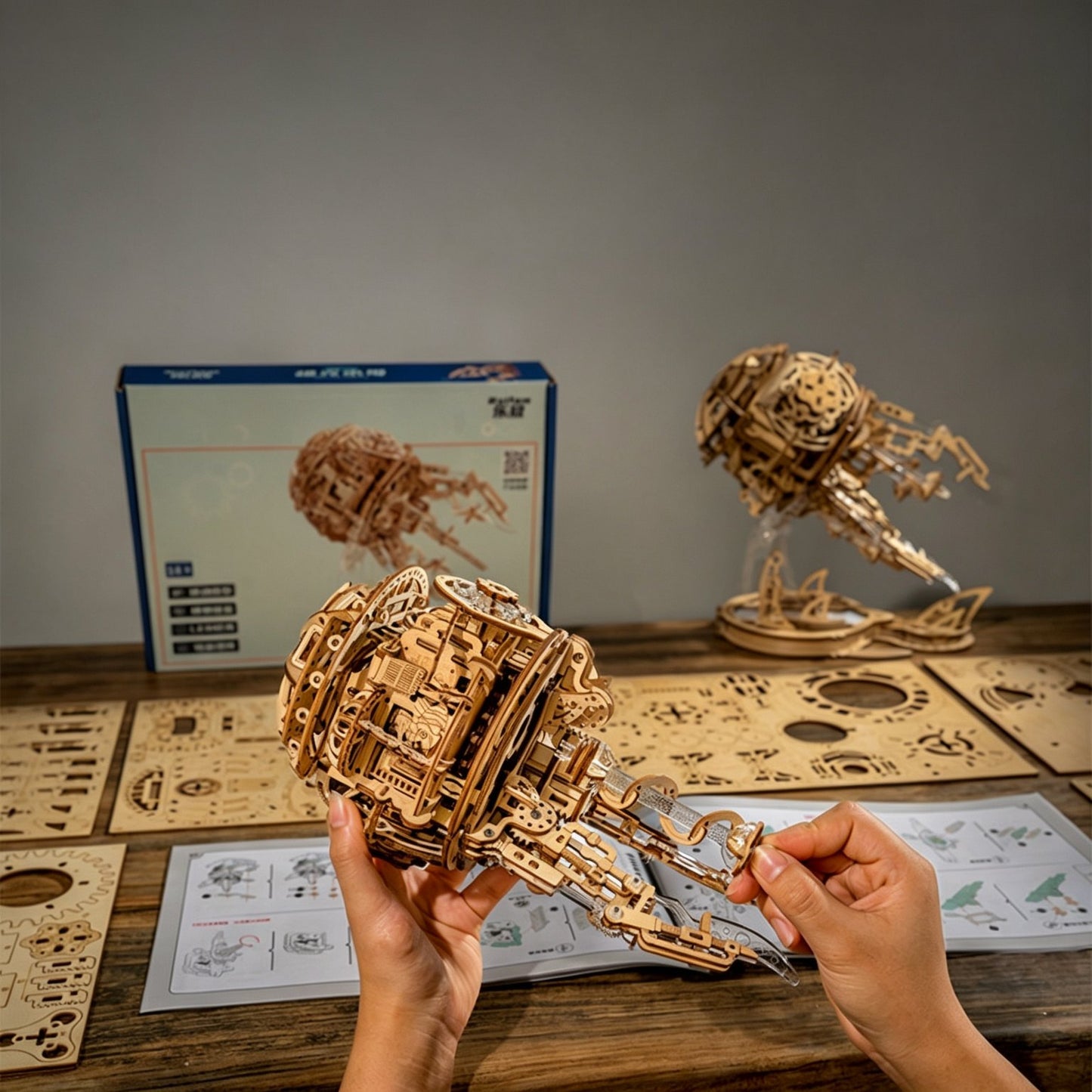 Auroral Jellyfish 3D Wooden Puzzle | Mechanical Music Box + LED | 355 Pieces | DIY Model Kit