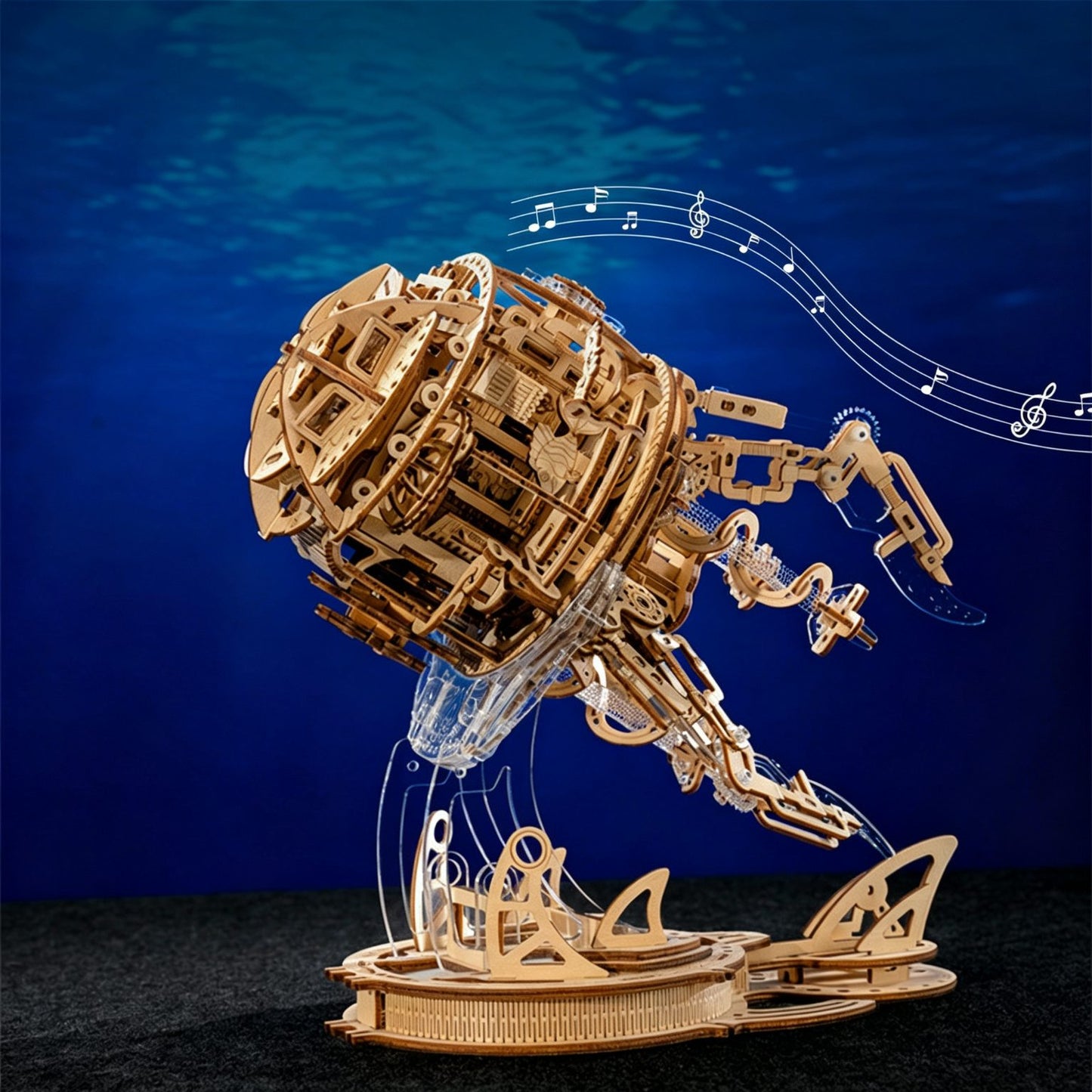 Auroral Jellyfish 3D Wooden Puzzle | Mechanical Music Box + LED | 355 Pieces | DIY Model Kit