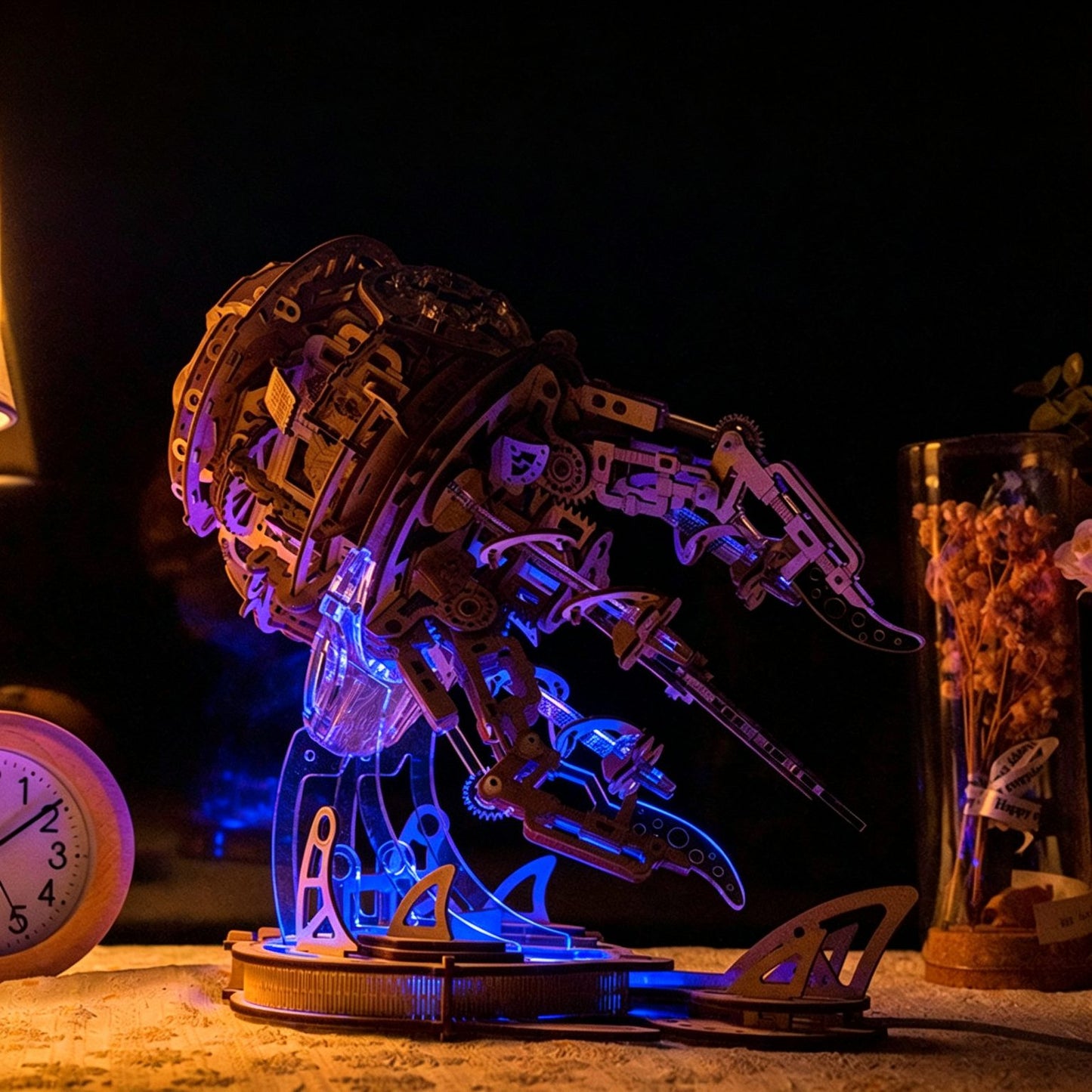 Auroral Jellyfish 3D Wooden Puzzle | Mechanical Music Box + LED | 355 Pieces | DIY Model Kit
