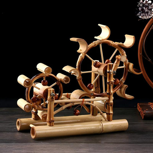 Bamboo Kinetic Spinning Ornament | Handcrafted Ferris Wheel Tricycle Windmill | Stress Relief Desktop Toy