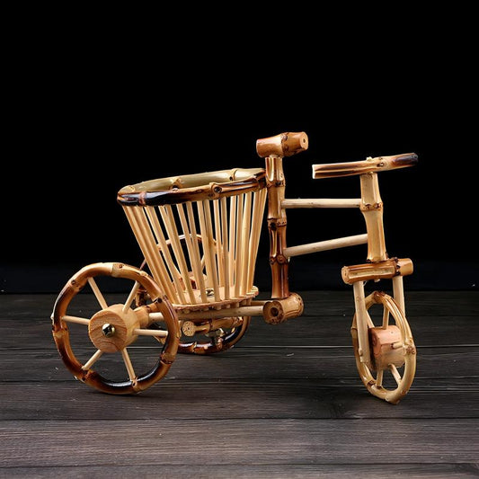 Bamboo Kinetic Spinning Ornament | Handcrafted Ferris Wheel Tricycle Windmill | Stress Relief Desktop Toy