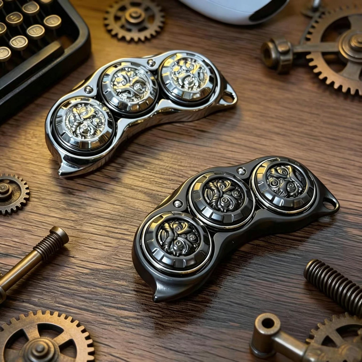 Beast Face Triple-Spinner EDC Pod | CNC Metal | Dense Step Click | Magnetic | Engravable | 2 Colors