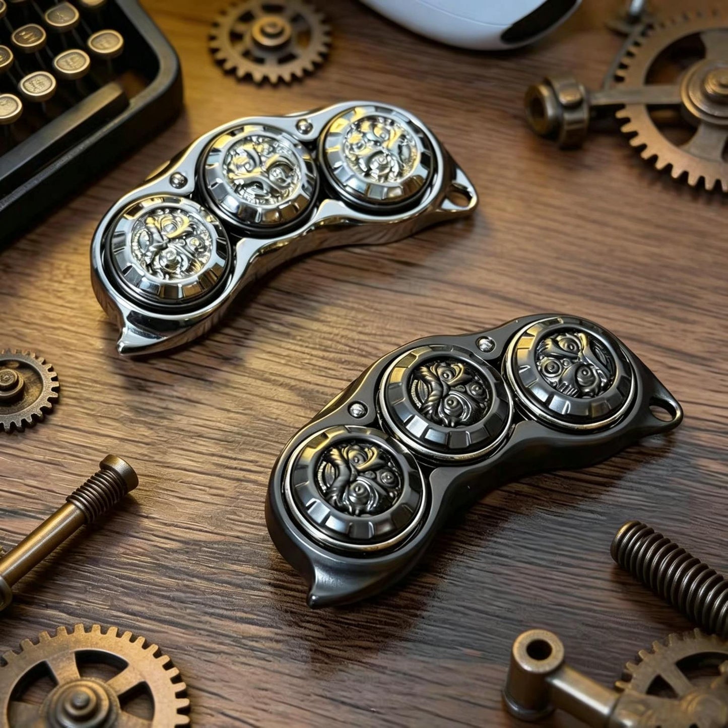 Beast Face Triple-Spinner EDC Pod | CNC Metal | Dense Step Click | Magnetic | Engravable | 2 Colors