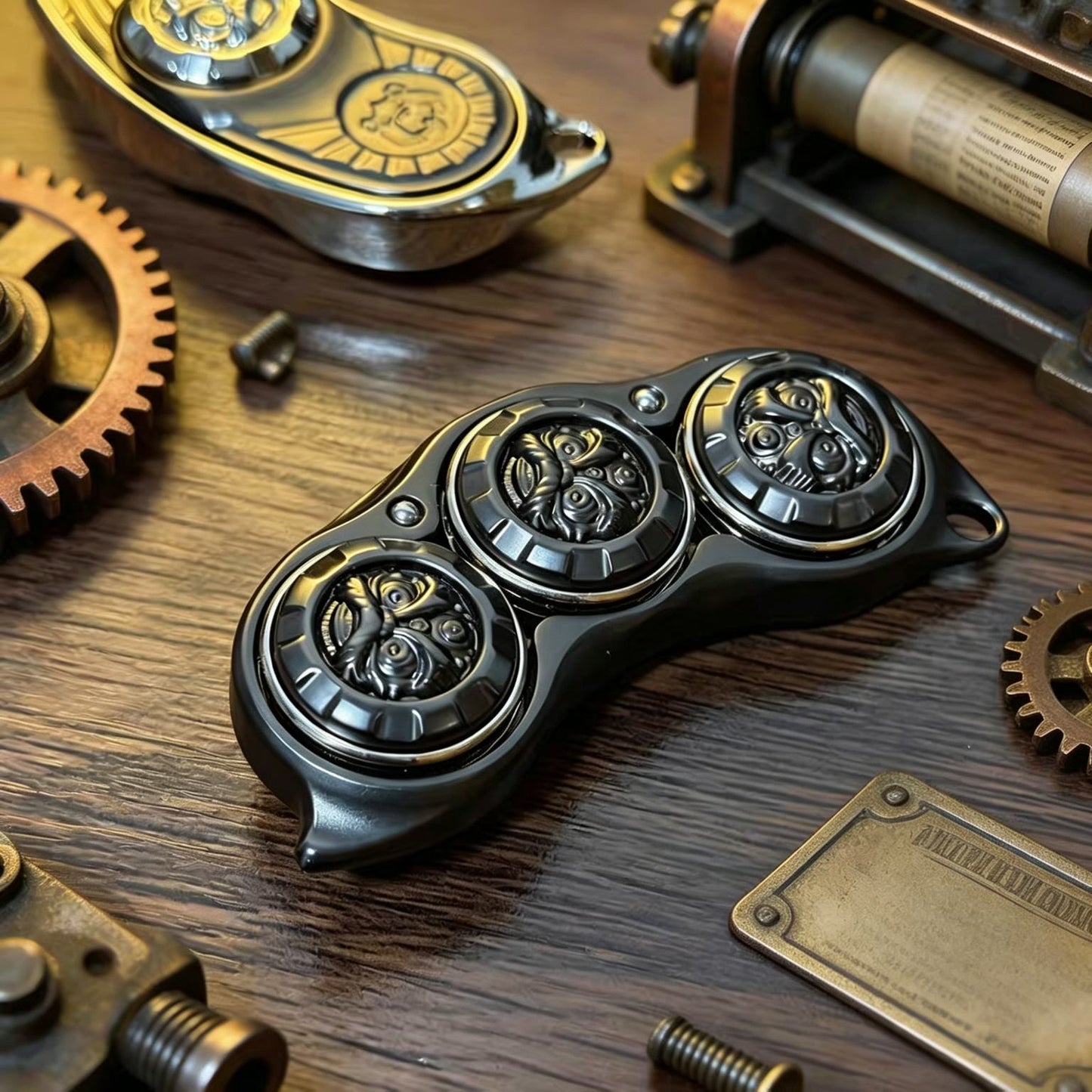 Beast Face Triple-Spinner EDC Pod | CNC Metal | Dense Step Click | Magnetic | Engravable | 2 Colors