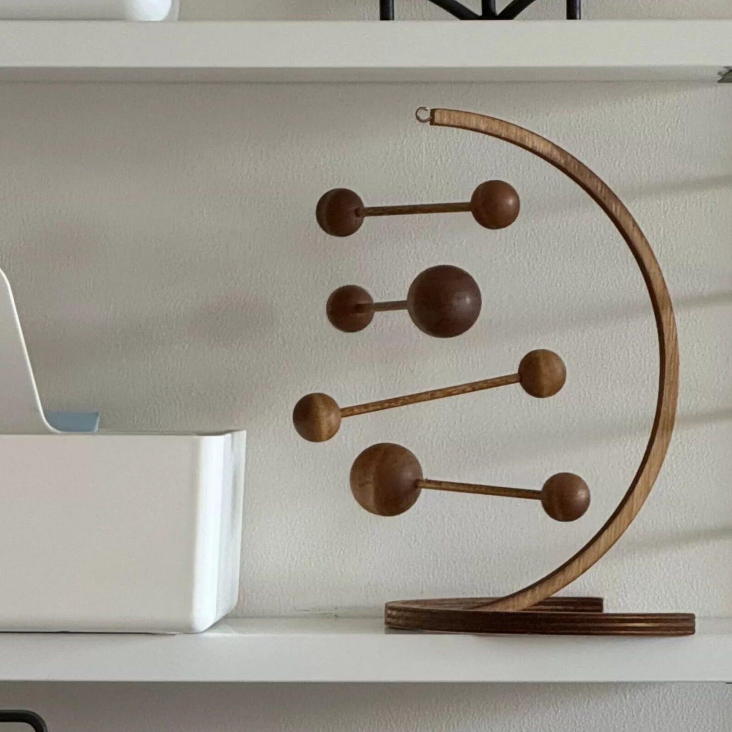Bent Wood Kinetic Balance Sculpture | Cherry Wood & Brass Desk Decor | Engravable Dynamic Art