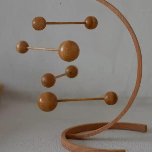 Bent Wood Kinetic Balance Sculpture | Cherry Wood & Brass Desk Decor | Engravable Dynamic Art