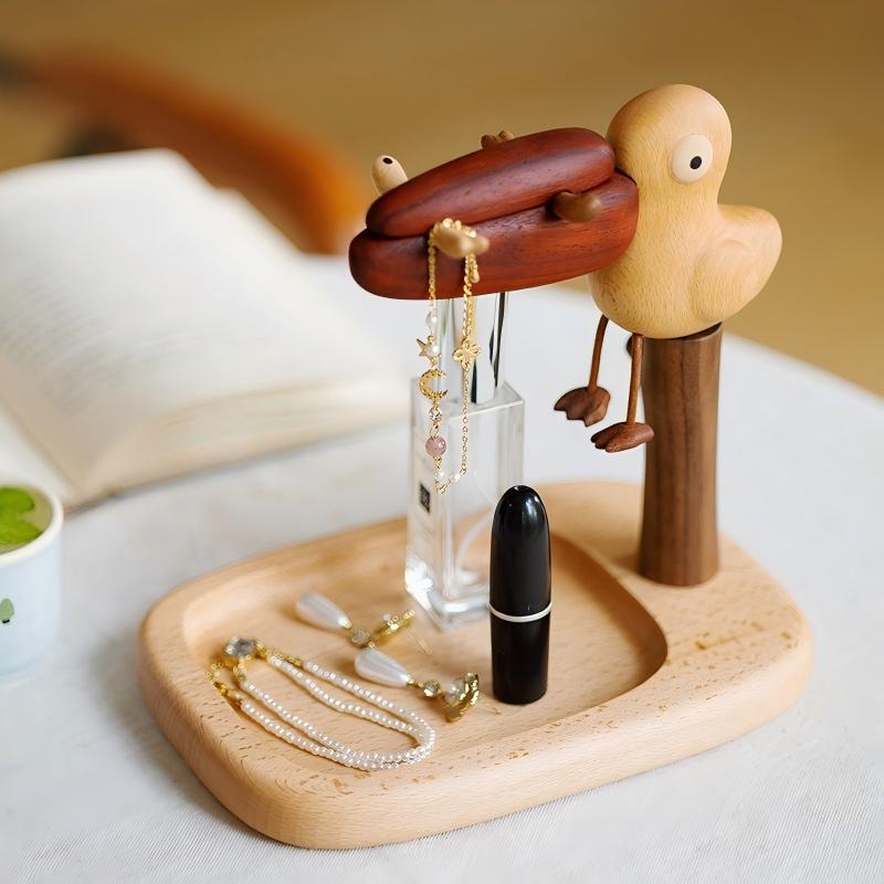 Big-Beak Bird Key & Desk Organizer | Solid Wood Pelican Sculpture | Magnetic Beak | Engravable