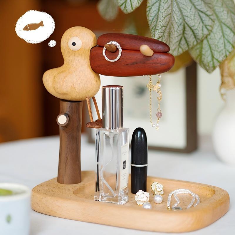 Big-Beak Bird Key & Desk Organizer | Solid Wood Pelican Sculpture | Magnetic Beak | Engravable
