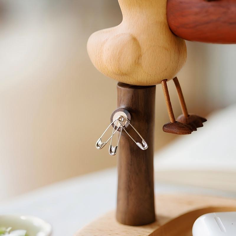 Big-Beak Bird Key & Desk Organizer | Solid Wood Pelican Sculpture | Magnetic Beak | Engravable