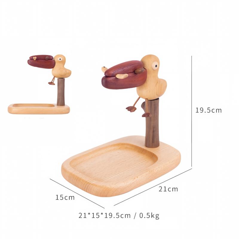 Big-Beak Bird Key & Desk Organizer | Solid Wood Pelican Sculpture | Magnetic Beak | Engravable