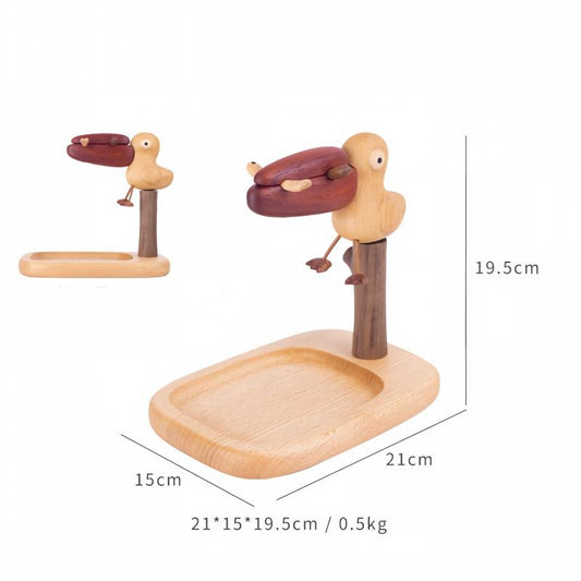 Big-Beak Bird Key & Desk Organizer | Solid Wood Pelican Sculpture | Magnetic Beak | Engravable