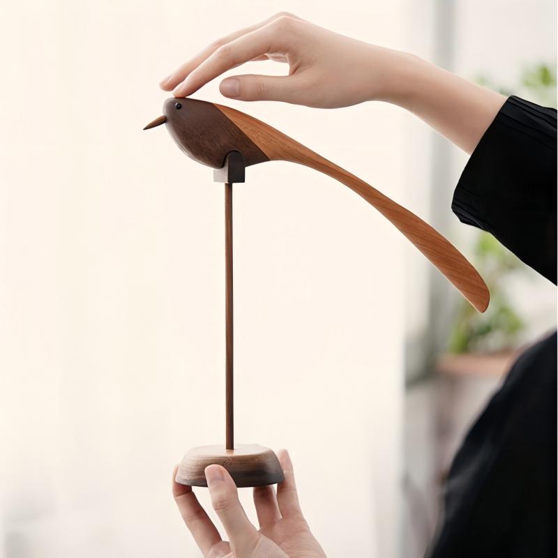 Bird Sculpture Shoe Horn | Walnut & Cherry Wood Magnetic Display Stand | Engravable Desk Decor