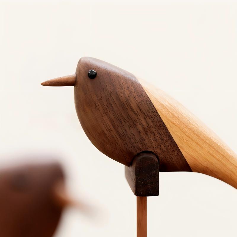 Bird Sculpture Shoe Horn | Walnut & Cherry Wood Magnetic Display Stand | Engravable Desk Decor