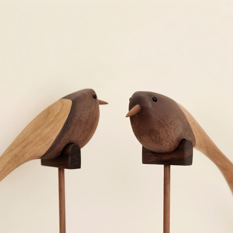 Bird Sculpture Shoe Horn | Walnut & Cherry Wood Magnetic Display Stand | Engravable Desk Decor