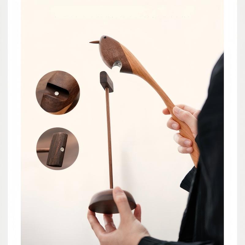 Bird Sculpture Shoe Horn | Walnut & Cherry Wood Magnetic Display Stand | Engravable Desk Decor