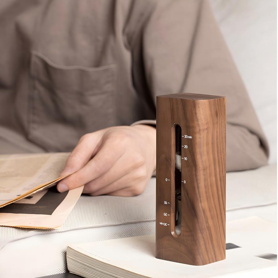 Black Walnut Hourglass Timer | 30-Minute Solid Wood Sand Timer | Desk Decor | Engravable Gift