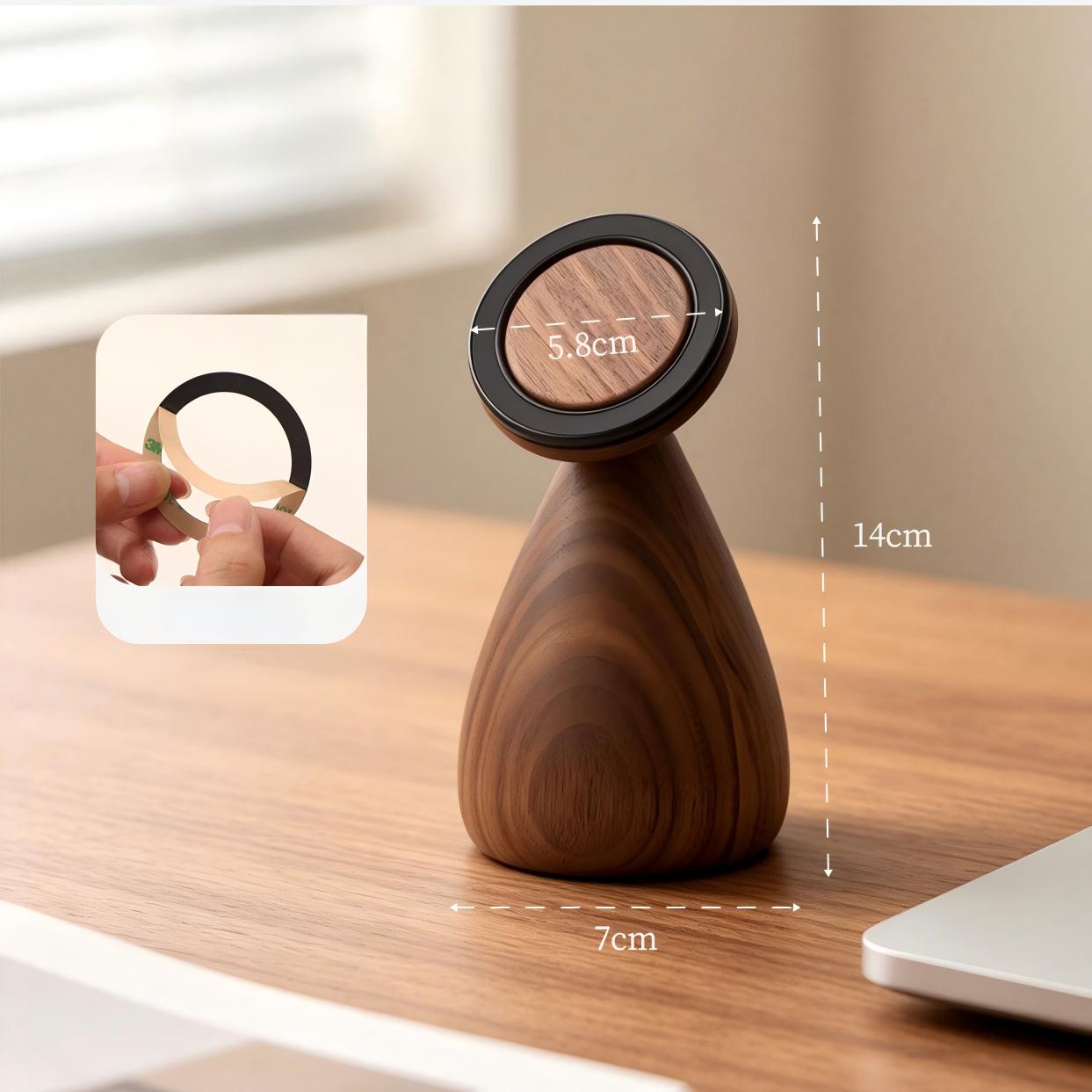 Black Walnut Magnetic Phone Stand | 360° Rotate + 300° Tilt | Solid Wood Desk Phone Holder | Engravable