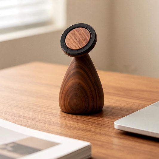 Black Walnut Magnetic Phone Stand | 360° Rotate + 300° Tilt | Solid Wood Desk Phone Holder | Engravable