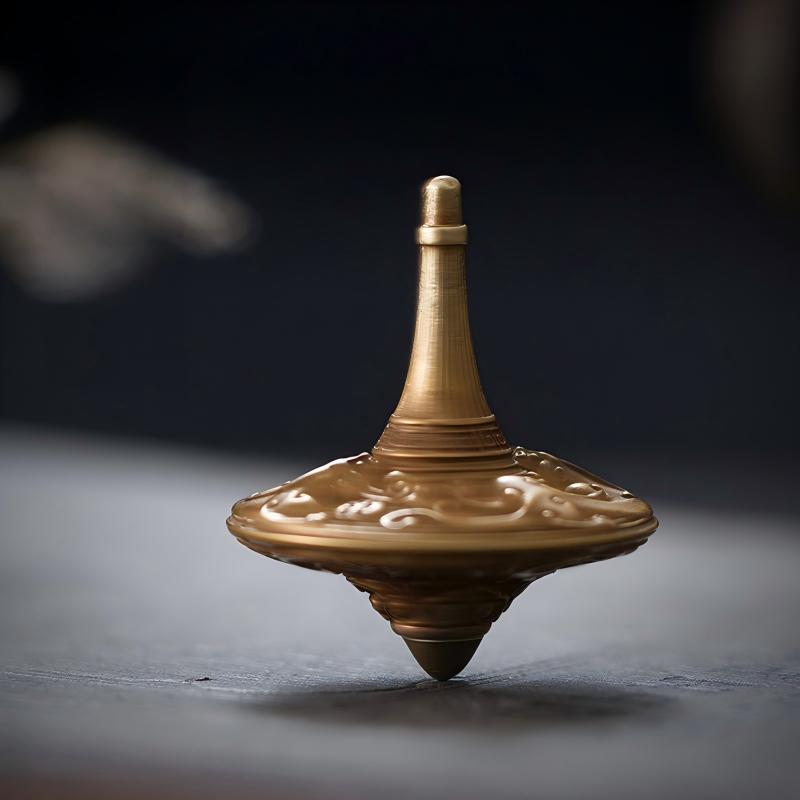 Brass Spinning Top | Premium Metal Fidget Toy | Stress Relief Desktop Gift spinning on a surface, showcasing its elegant design.