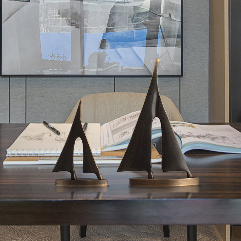 Bronze Sailboat Desktop Ornament | Premium Metal Sculpture | Inspirational Office Décor Gift