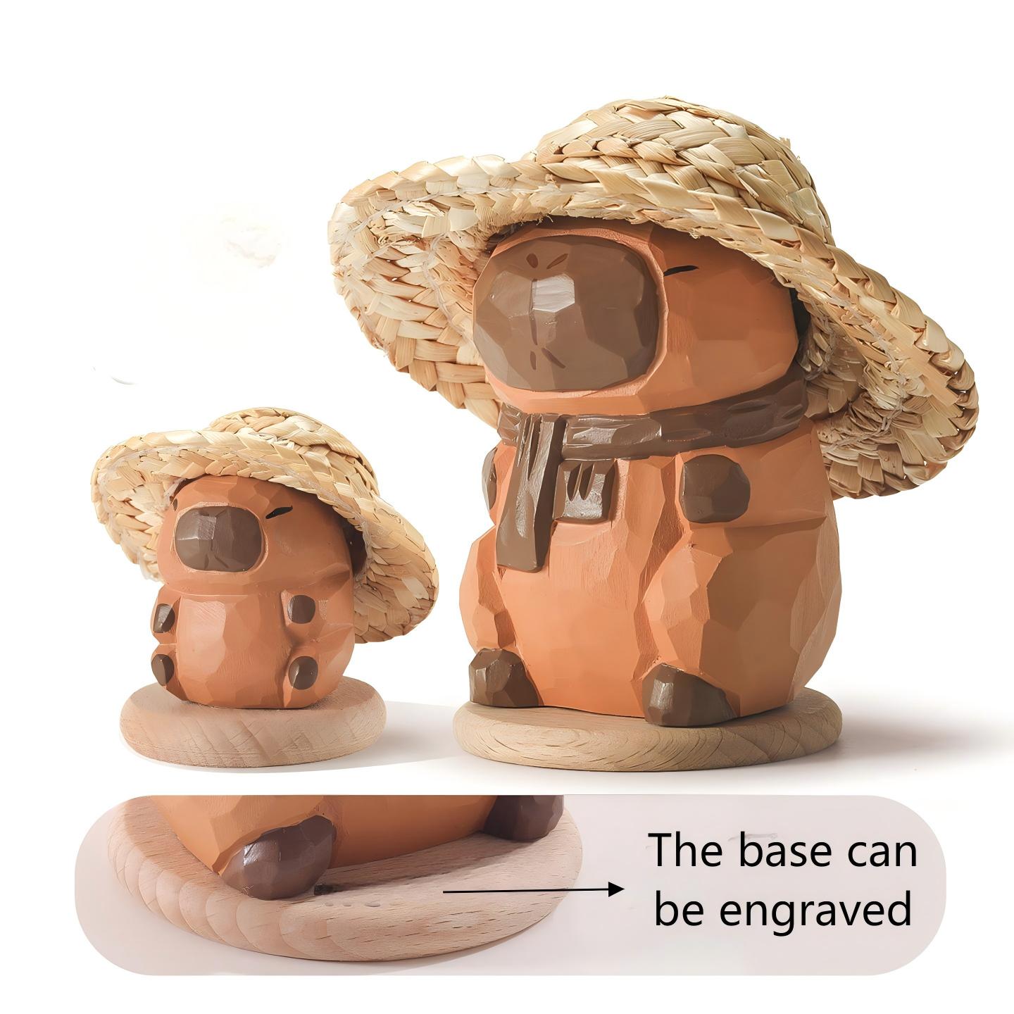 Capybara Wood Sculpture - Handcrafted Desktop Ornament with Custom Engraving