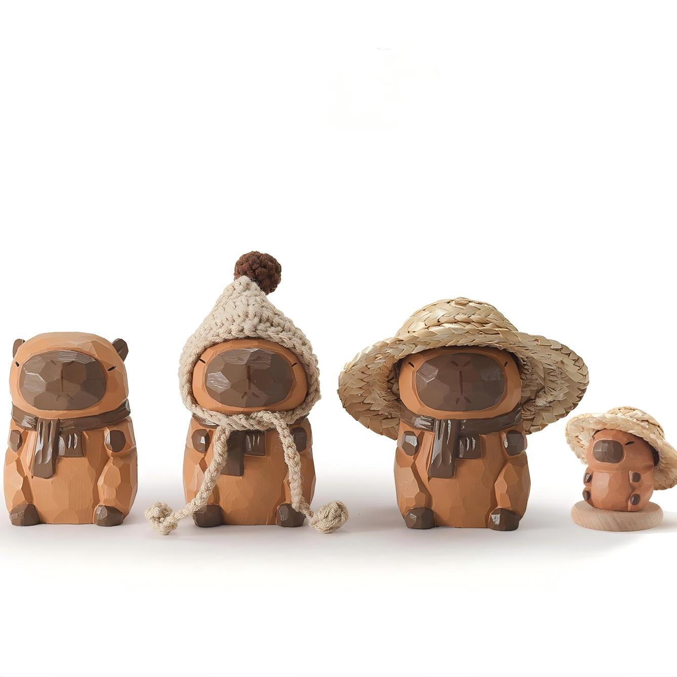 Capybara Wood Sculpture - Handcrafted Desktop Ornament with Custom Engraving