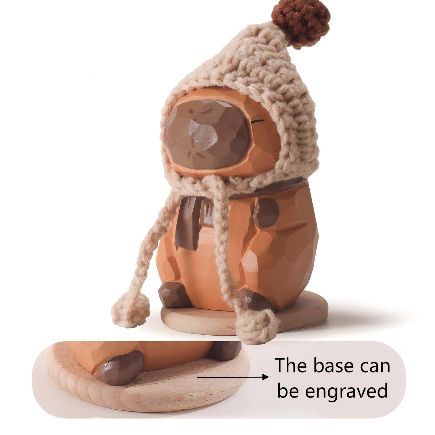 Capybara Wood Sculpture - Handcrafted Desktop Ornament with Custom Engraving
