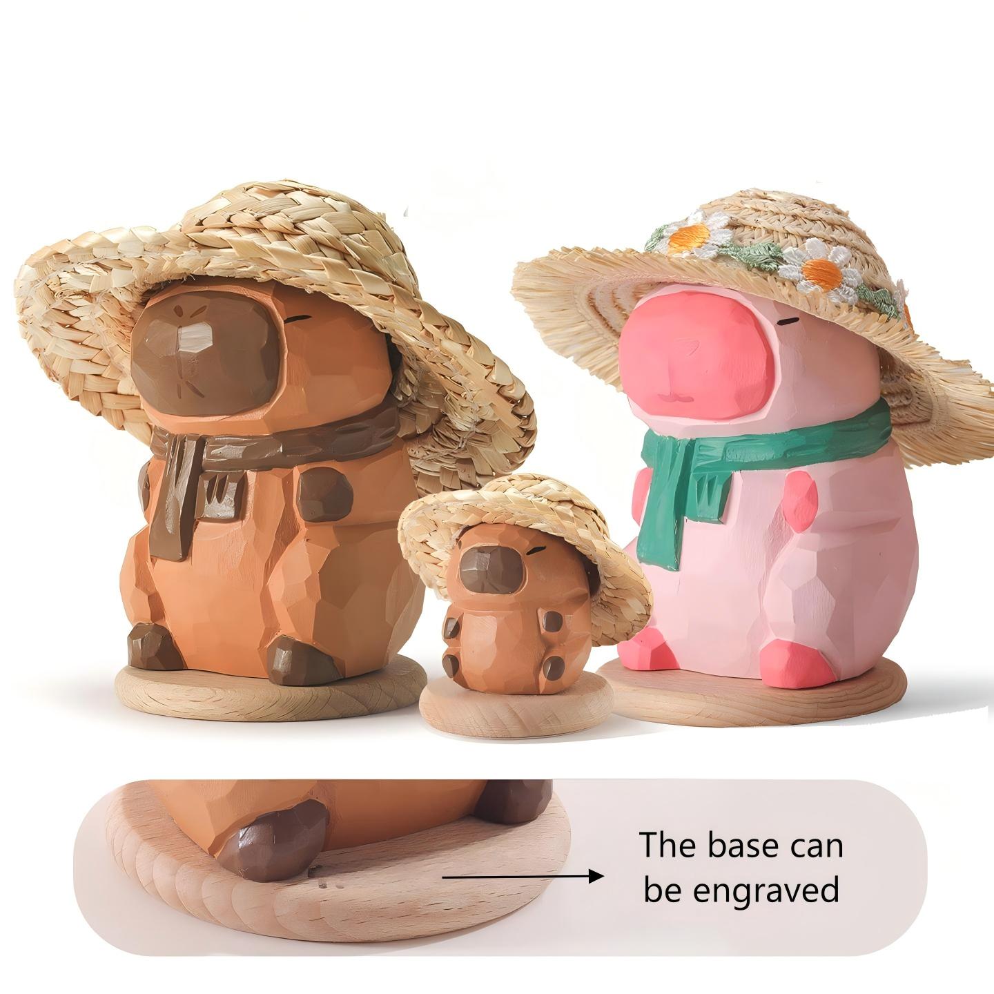 Capybara Wood Sculpture - Handcrafted Desktop Ornament with Custom Engraving