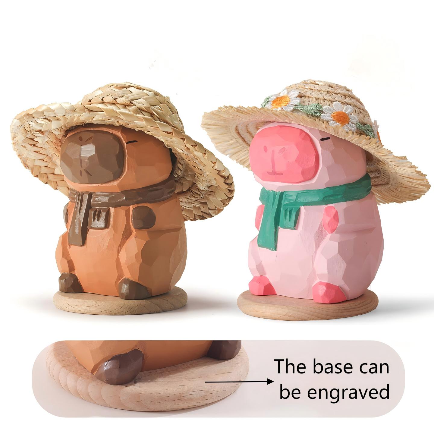 Capybara Wood Sculpture - Handcrafted Desktop Ornament with Custom Engraving