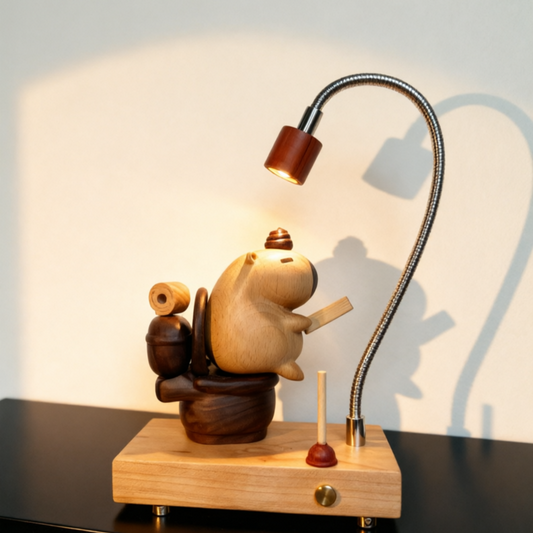 Capybara on Throne Wood Night Light | Cherry & Walnut Desk Lamp Sculpture | Engravable Rechargeable Gift