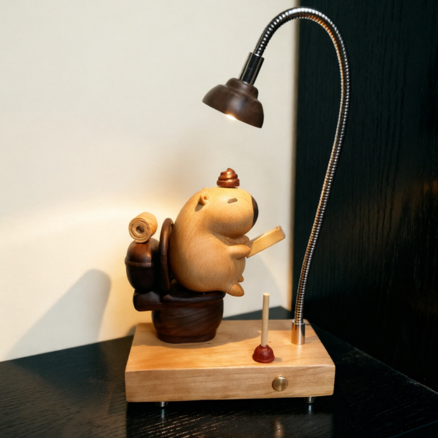 Capybara on Throne Wood Night Light | Cherry & Walnut Desk Lamp Sculpture | Engravable Rechargeable Gift