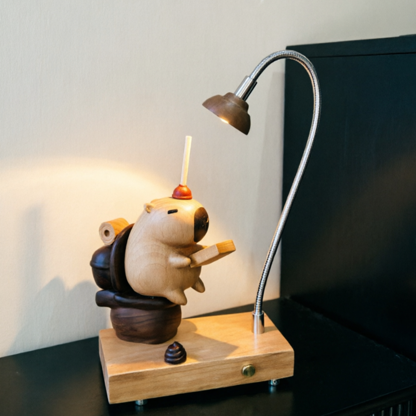 Capybara on Throne Wood Night Light | Cherry & Walnut Desk Lamp Sculpture | Engravable Rechargeable Gift