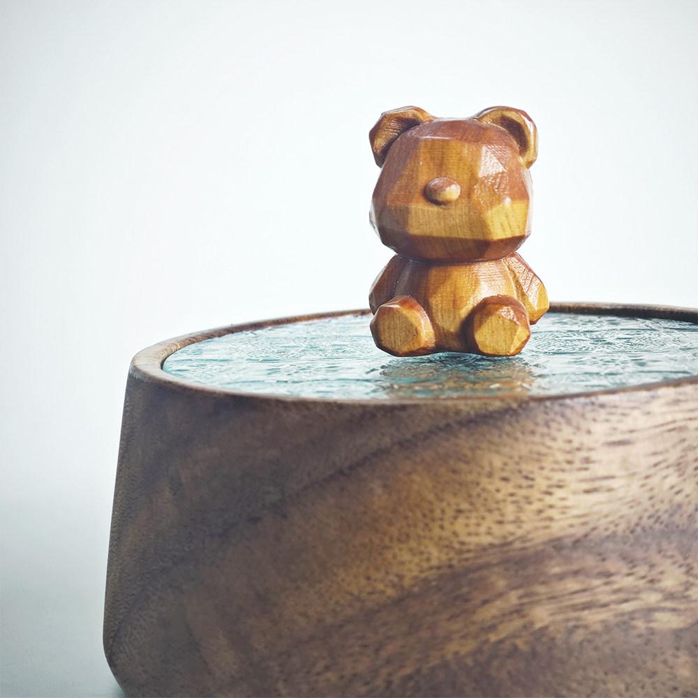 Carved Bear Walnut Wood Trinket Box | Solid Walnut & Embossed Glass Lid | Engravable Desk Decor