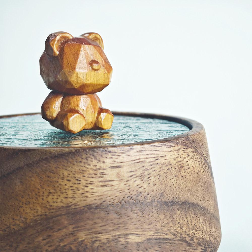 Carved Bear Walnut Wood Trinket Box | Solid Walnut & Embossed Glass Lid | Engravable Desk Decor