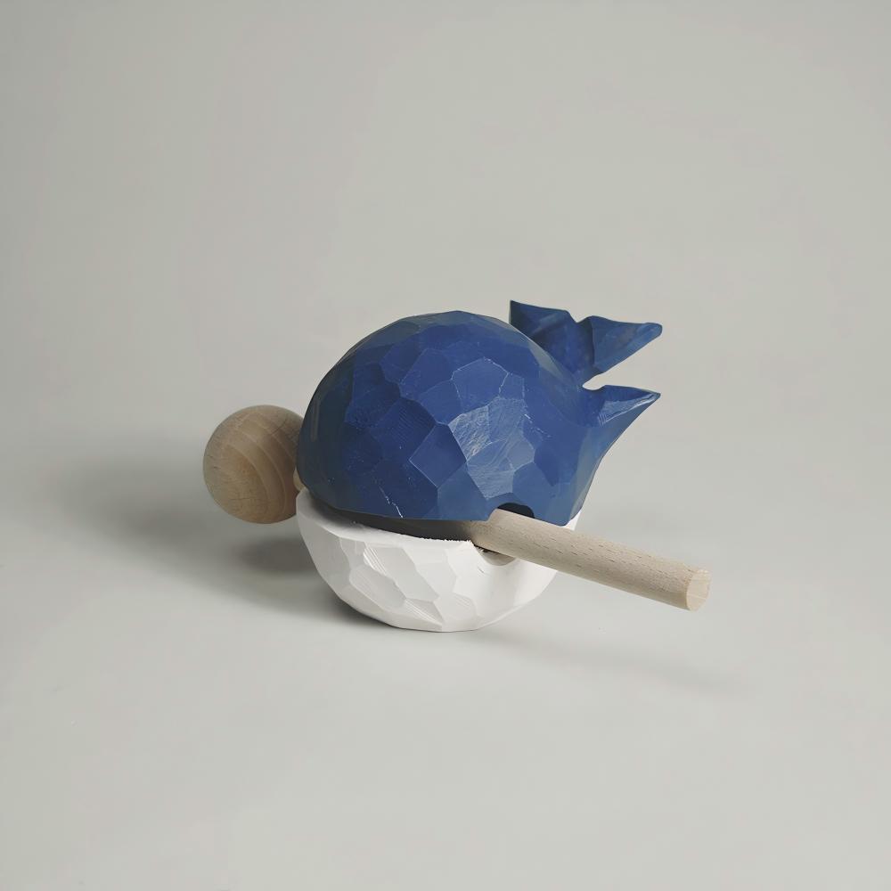 Carved Whale Wood Block Desk Toy | Hand-Carved Stress Relief Percussion | Engravable Cute Desk Decor