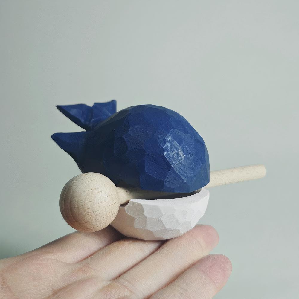 Carved Whale Wood Block Desk Toy | Hand-Carved Stress Relief Percussion | Engravable Cute Desk Decor